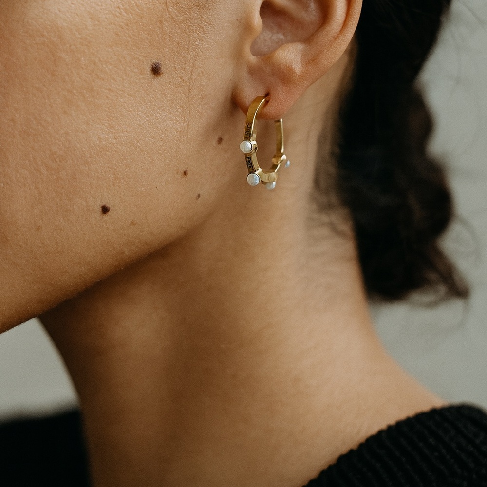 Hoop Pierced Earrings Goldtone Faux Pearl .75” diameter